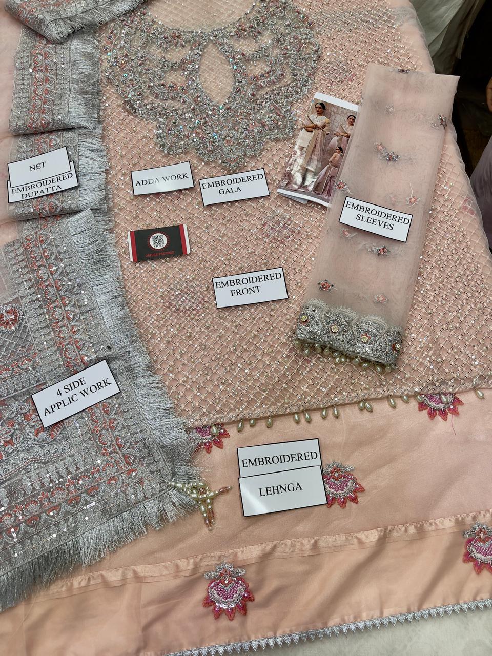 Faiza Saqlain Designer Gharara Outfit – Embroidered Net Shirt & Gharara with Pearls & Tilla Work