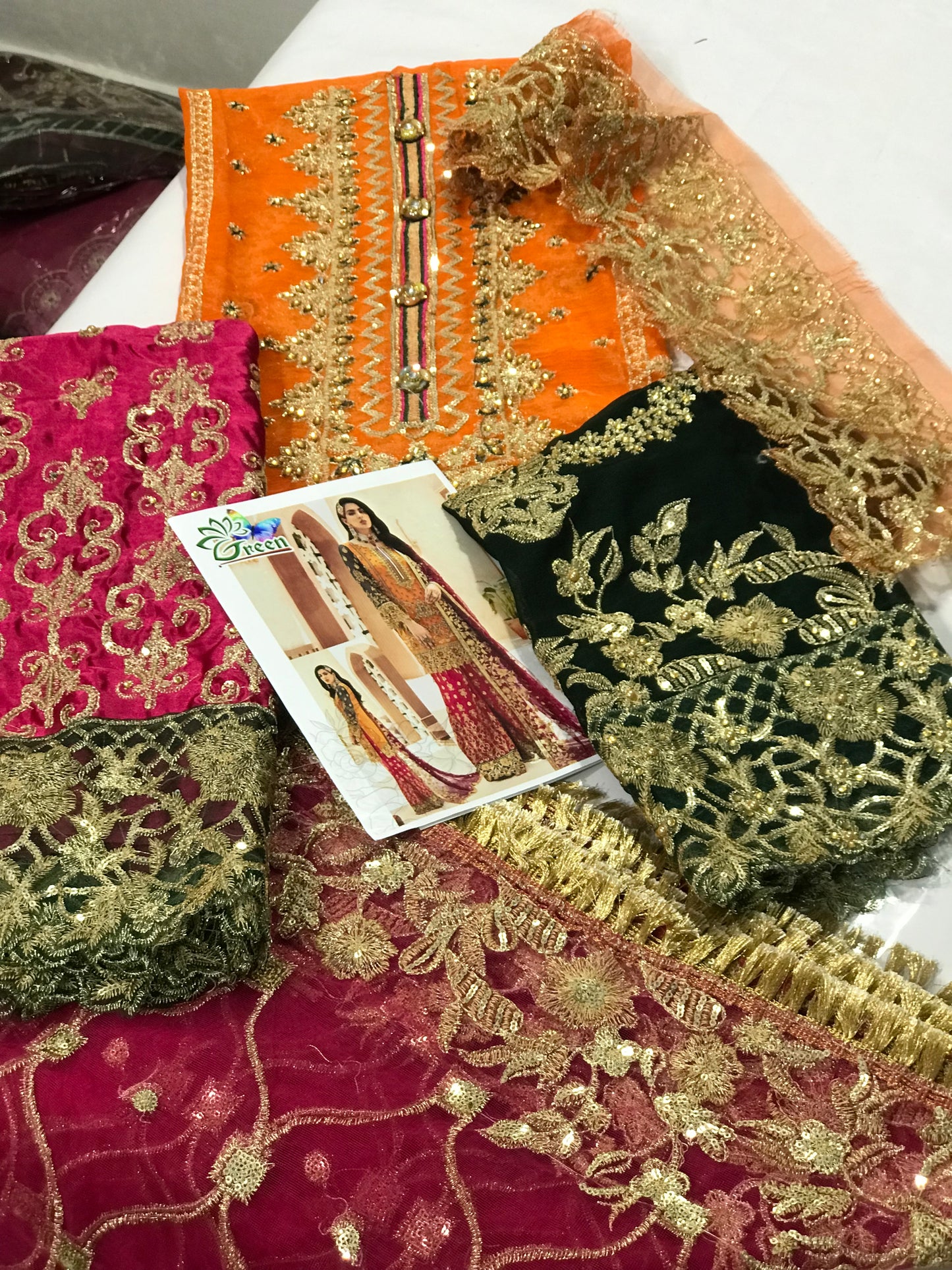 Emaan Adeel Designer Party Wear Unstitched Suit – Heavy Embroidered Chiffon & Silk 3PC Dress (Pink, Green, Yellow)