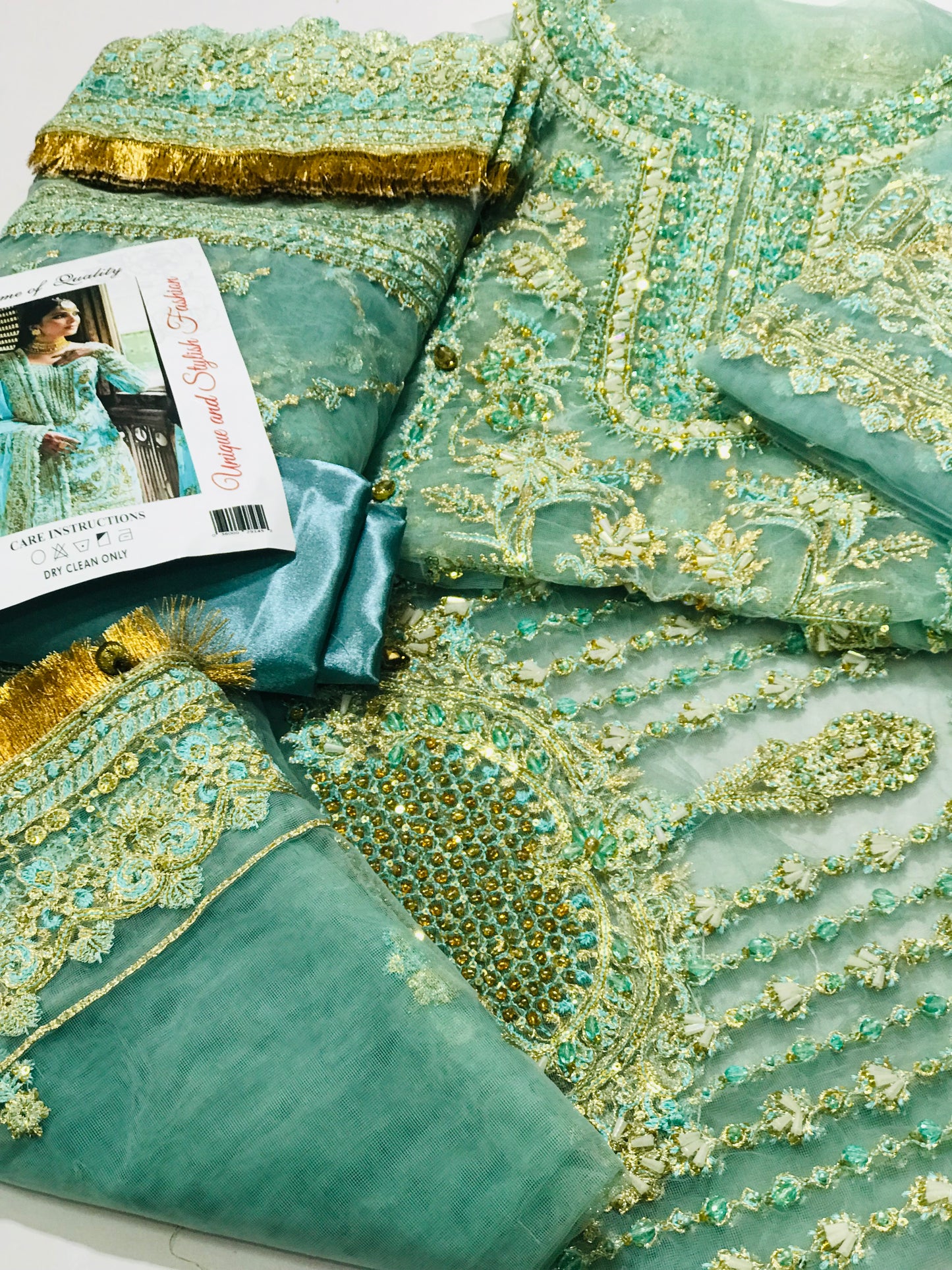 Luxury Net Embroidered Bridal Outfit Unstitched (4 Pc) – Shirt, Lehenga, Dupatta – Wedding & Valima Wear