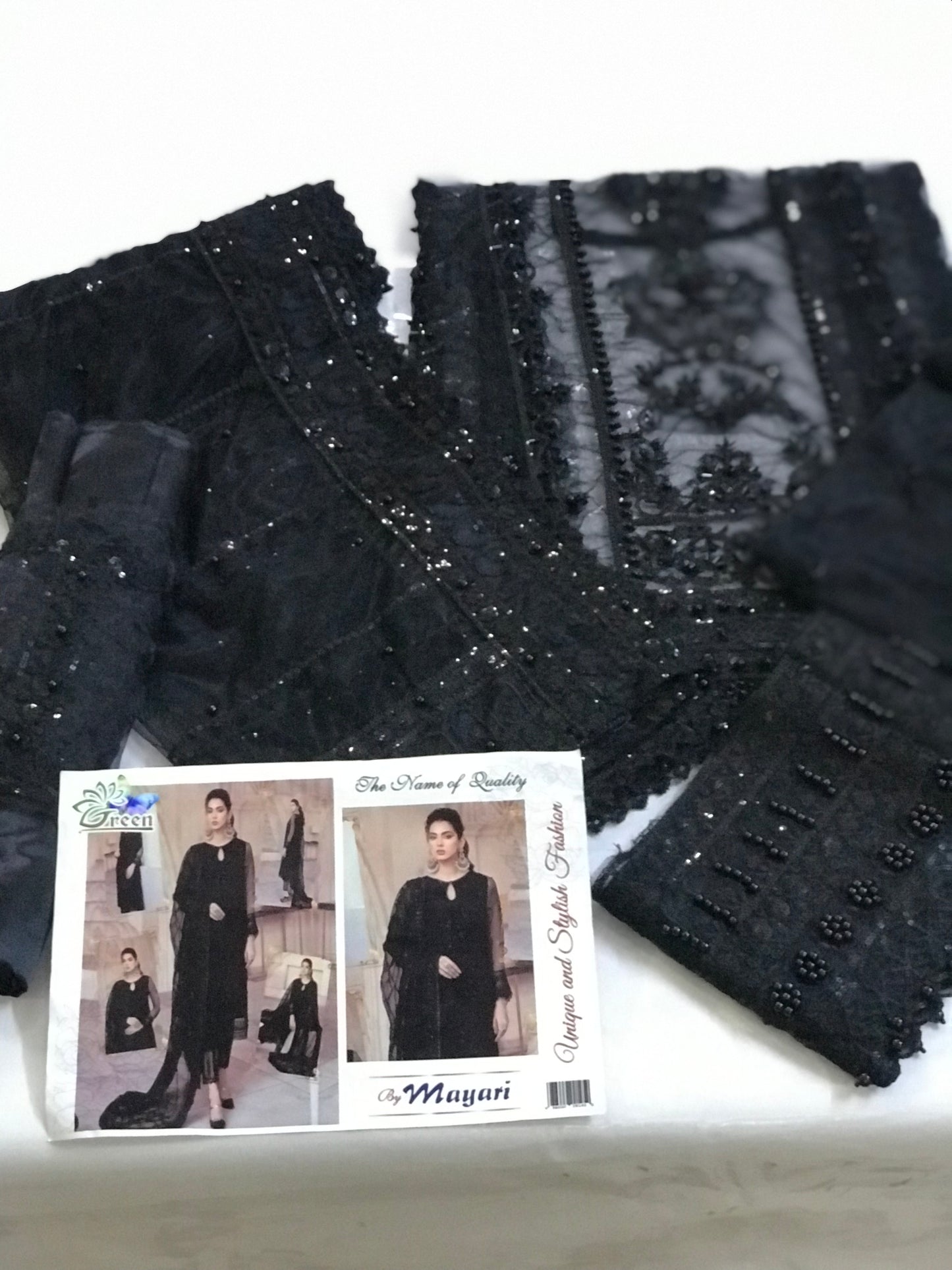 MUSHQ LUXE BLACK OPIUM NET 3 PC EMBROIDERED AND EMBELLISHED