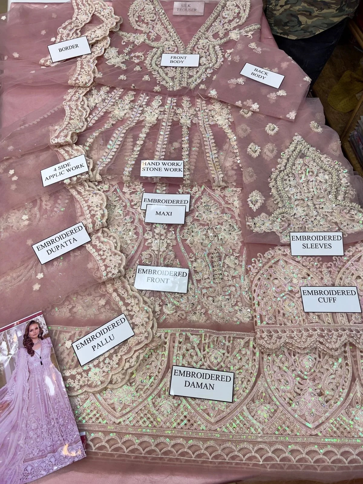 Maria B Pink Bridal Collection Net Maxi Replica 3pcs -UNSTITCHED