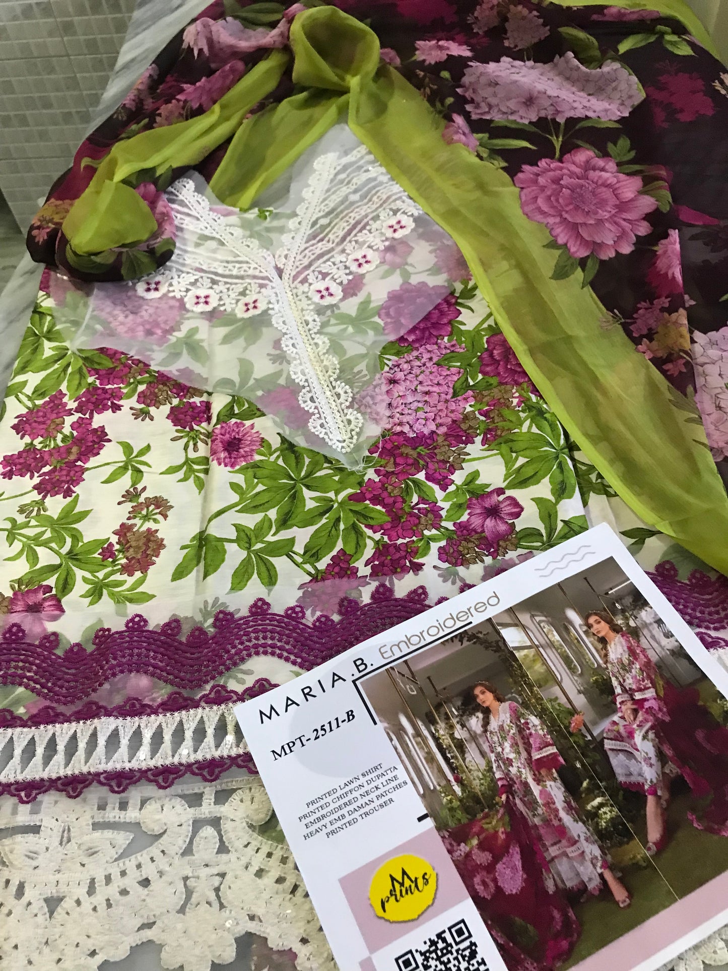 Maria.B Unstitched M.Prints Lawn 3Pc Suit MPT-2102-A – Digital Printed Embroidered Women’s Outfit