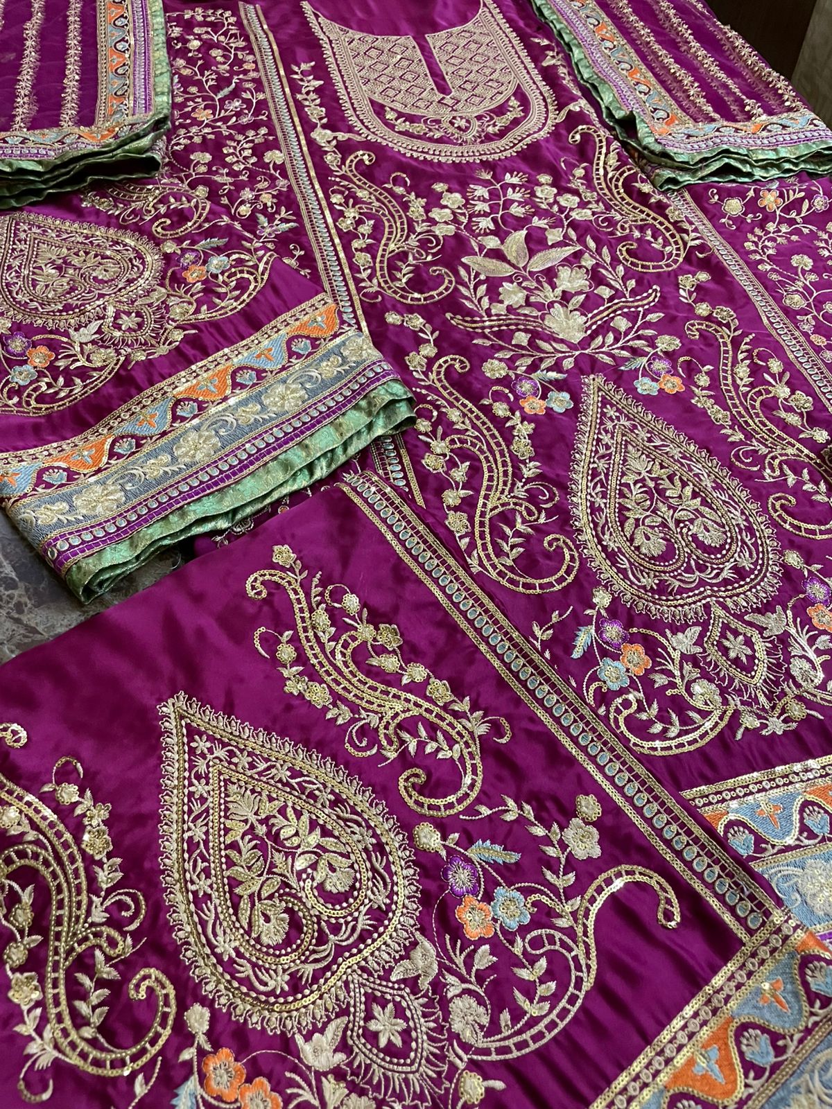 Hot Pink Charmeuse Silk 3-Piece Embroidered Dress | Zari, Sequins & Tilla Work | Luxury Unstitched Collection