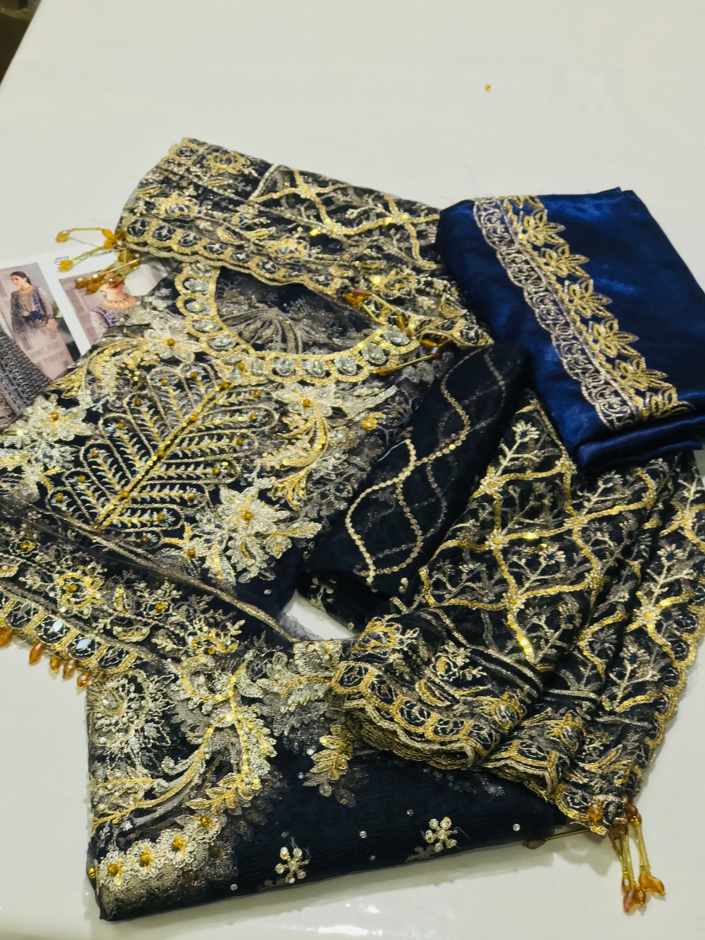 QAYINAAT EMBROIDERED NET 3-PIECE SUIT