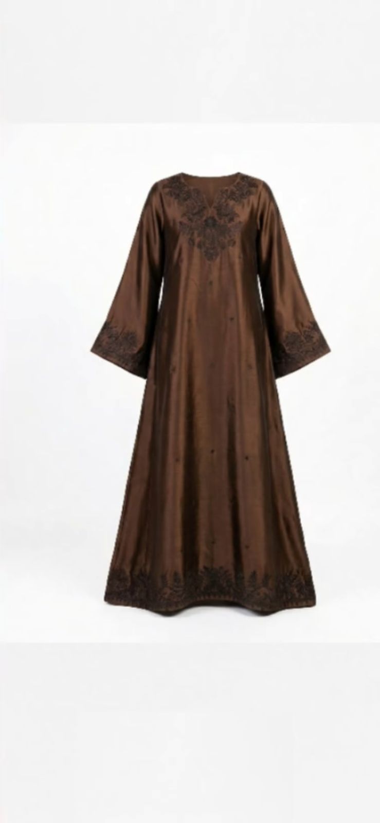Premium Embroidered Russian Silk Kaftan Set (3 PCS Stitched) – Chocolate Brown