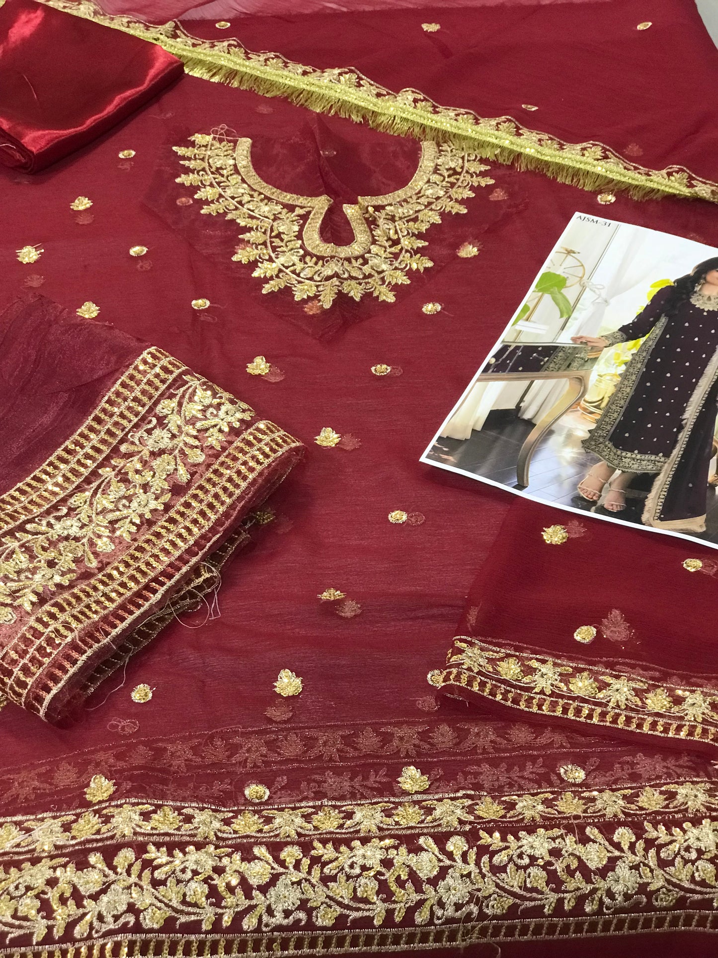 ASIM JOFA Embroidered Chiffon Shirt with Silk Trouser & Heavy Embroidered Dupatta