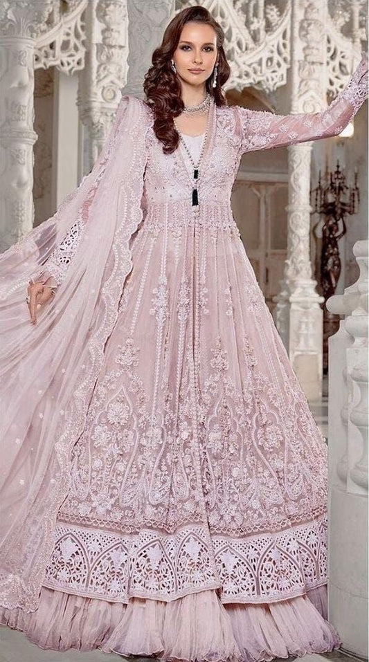 Maria B Pink Bridal Collection Net Maxi Replica 3pcs -UNSTITCHED