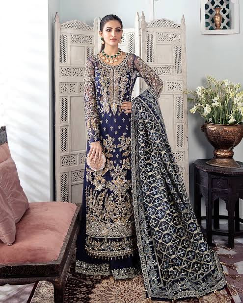 QAYINAAT EMBROIDERED NET 3-PIECE SUIT