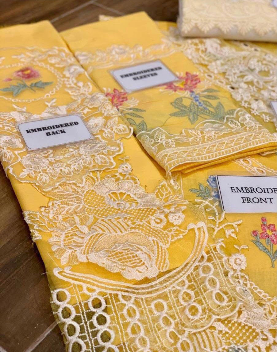 Crimson Luxury Chikankari Embroidered Lawn Suit with Heavy Embroidered Organza Dupatta & Cambric Trouser