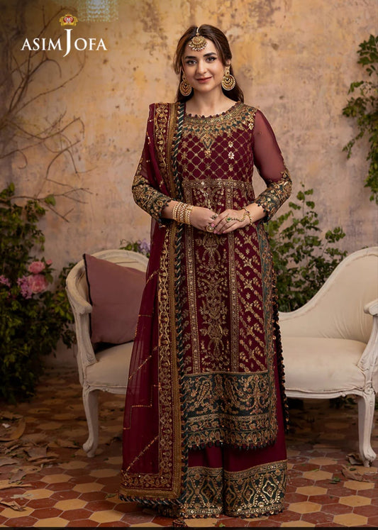 Asim Jofa Khwab-E-Naubahar AJNB-09 | Embroidered Semi-Pure Chiffon 3PC Unstitched Dress for Weddings & Valima