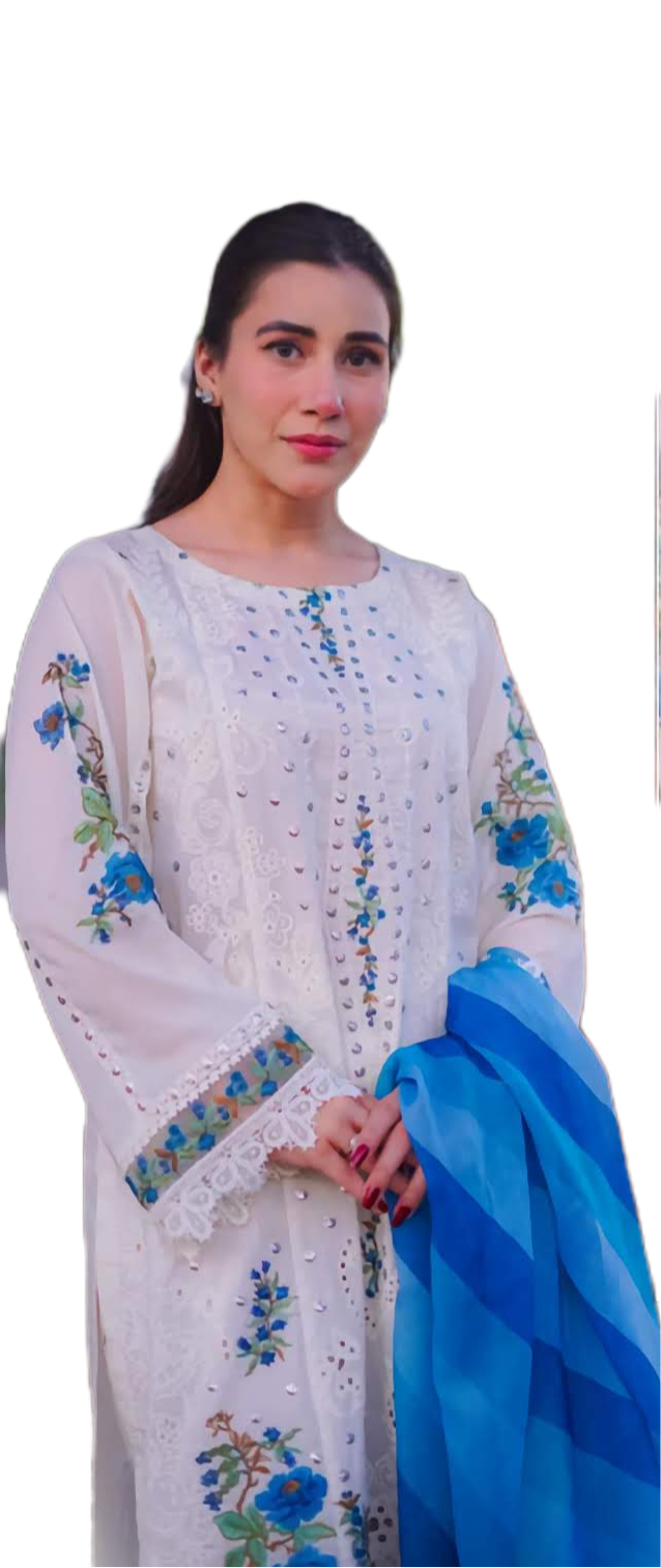 3-Pc Unstitched Chikankari Dress Set – Heavy Schifli Embroidery, Cutwork Laces, Printed Chiffon Dupatta | Summer Brunch & Office Wear