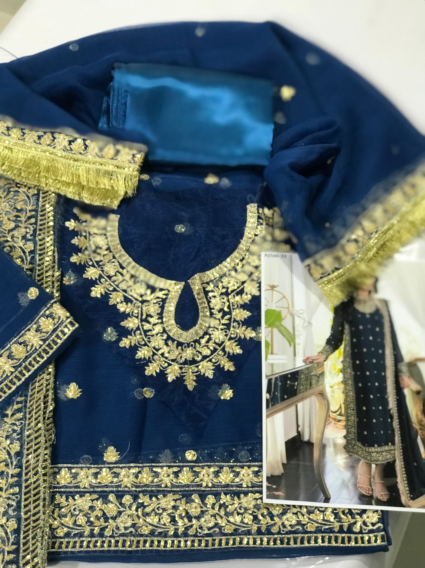 ASIM JOFA Embroidered Chiffon Shirt & Silk Trouser Set | Heavy Embroidery | 4-Sided Dupatta