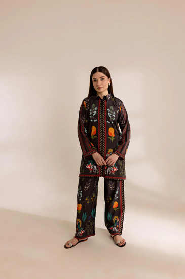 SILAI PRET DIGITAL PRINTED SILK LAWN COORD SET BLACK FLORAL