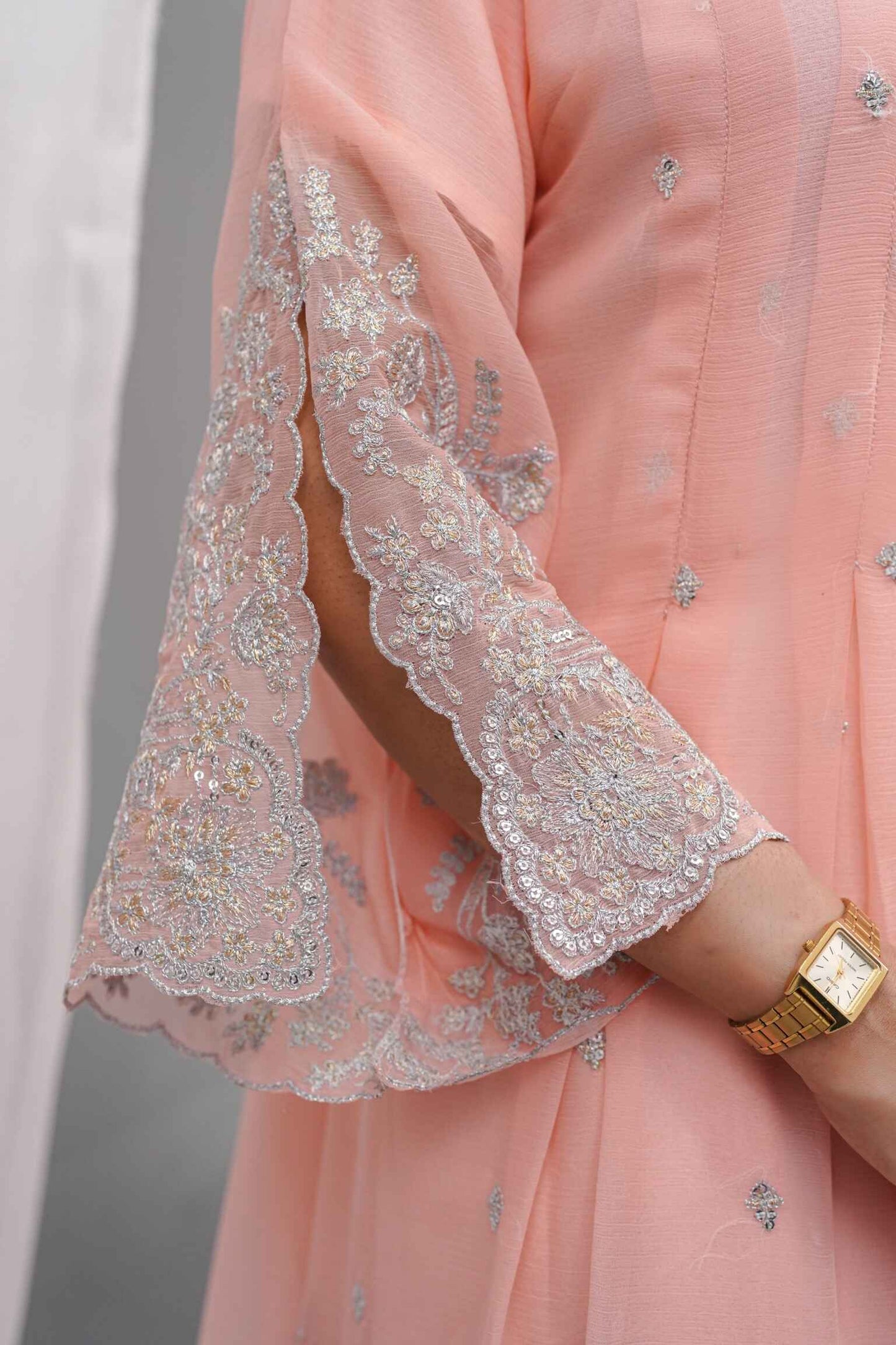 Premium Semi-Pure Chiffon Embroidered Dress – Handcrafted Handwork – Ready-to-Wear Wedding & Parties (Sizes S/M/L)