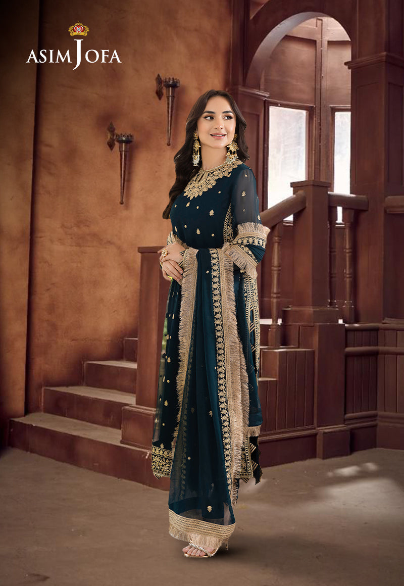 ASIM JOFA Embroidered Chiffon Shirt & Silk Trouser Set | Heavy Embroidery | 4-Sided Dupatta