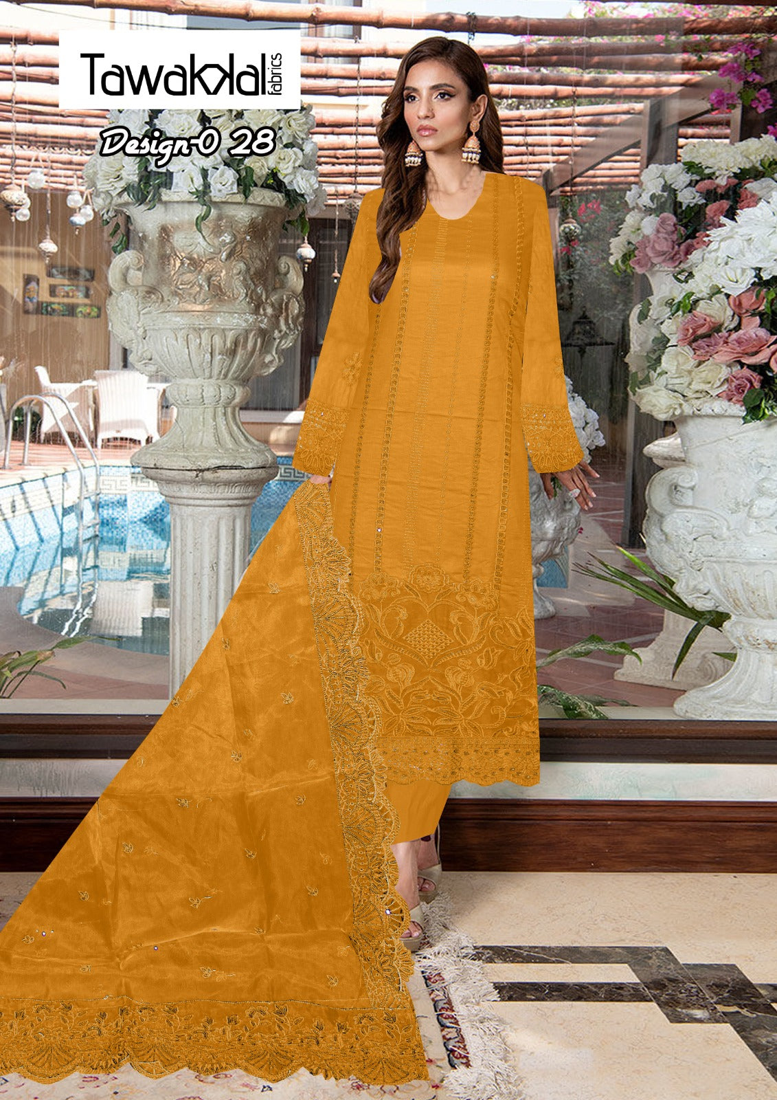 COTTON EMBROIDERED DRESS WITH ORGANZA EMBROIDERED DUPATTA 