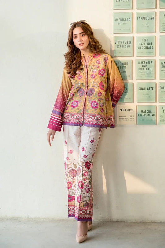 Yellow and Multi Colored Floral Co Ord Set Pakistan | Digital Print Unstitched 2 Piece | Online Sale