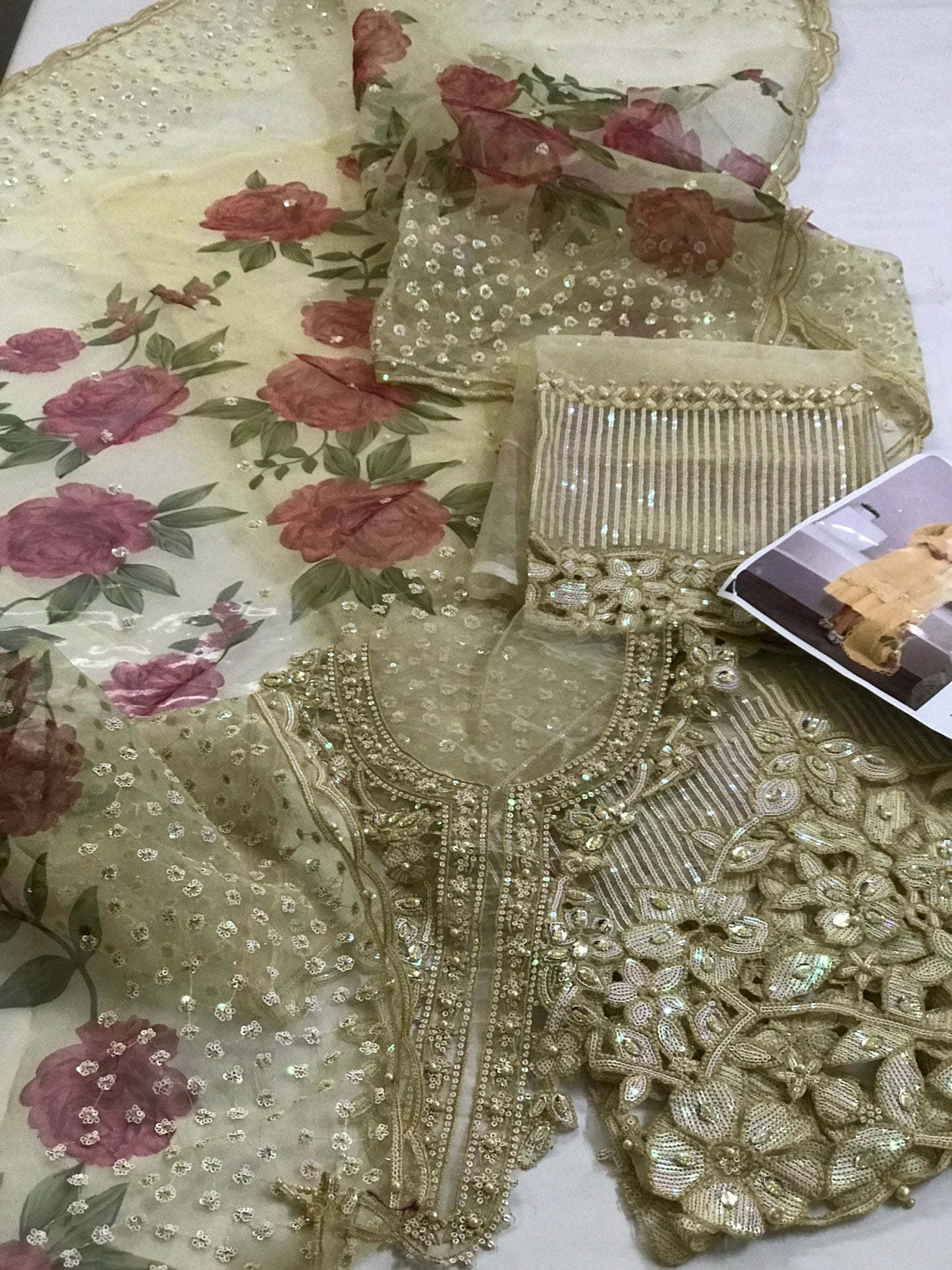 Baroque Chantelle Organza Unstitched 3-Piece Suit – Embroidered Shirt, Digital Printed Dupatta & Silk Trouser Black Beige