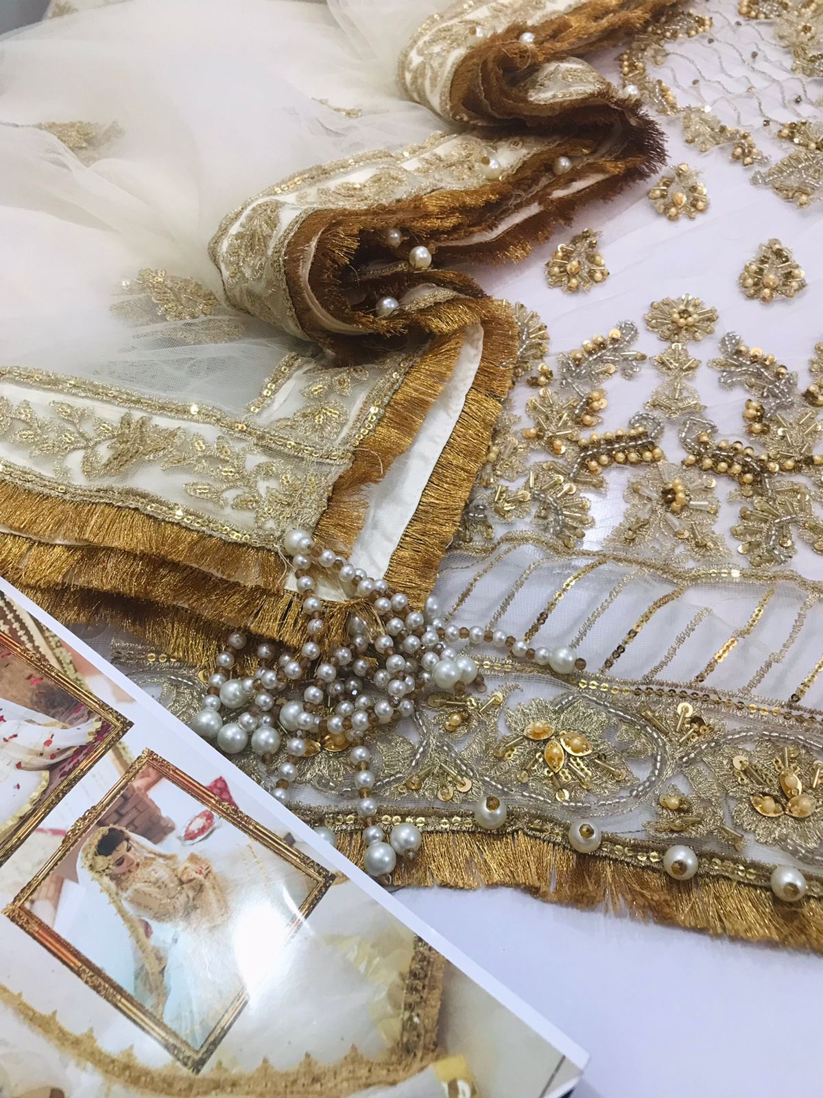 White Embroidered Gharara Set with Zari, Sequins, Beads & Pearls | Heavy Handwork | 4-Side Kiran Lace Dupatta