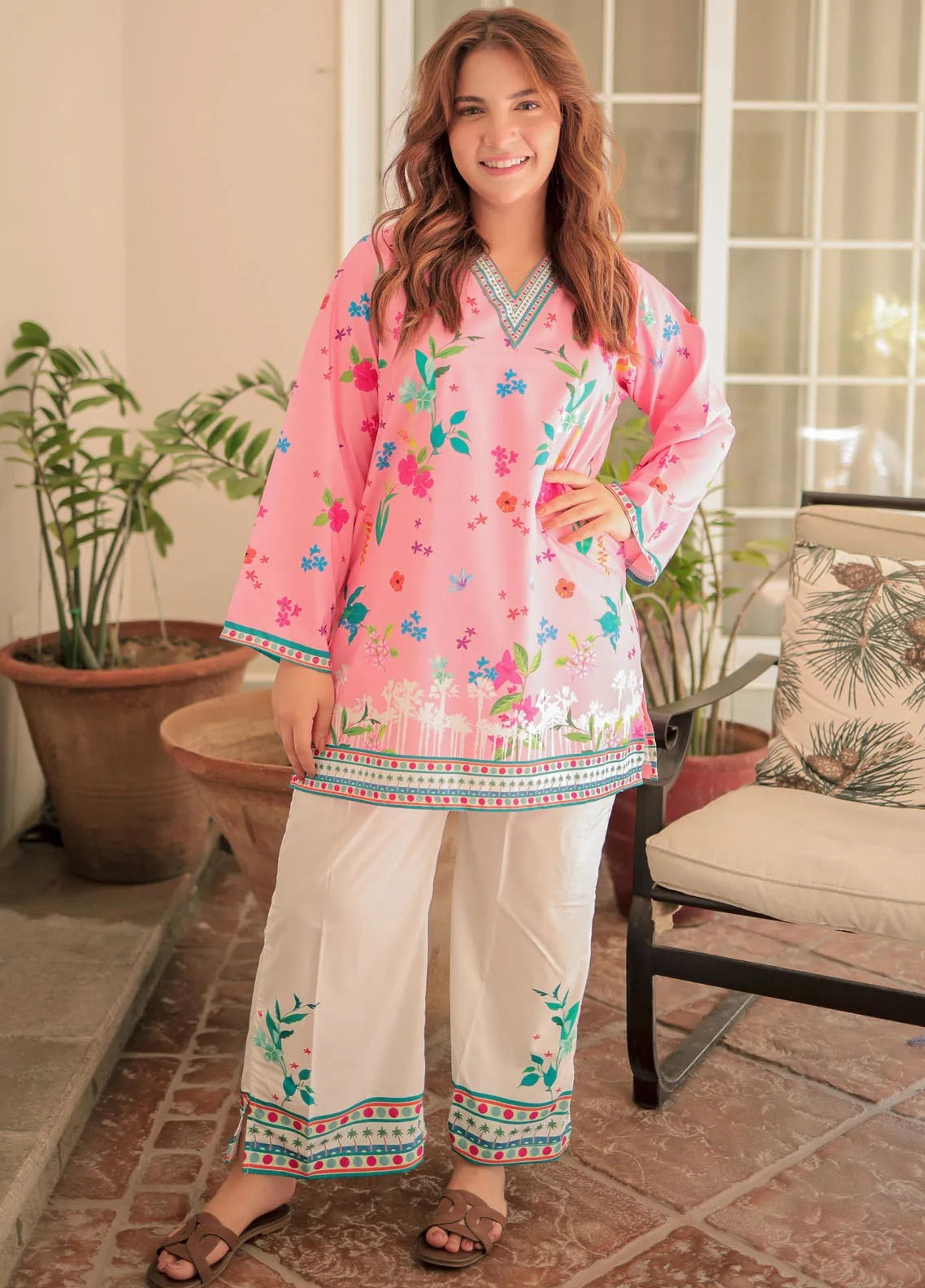 Dananeer Inspired Recreation Pink Silk Lawn Digital Printed Co Ord Set Unstitched