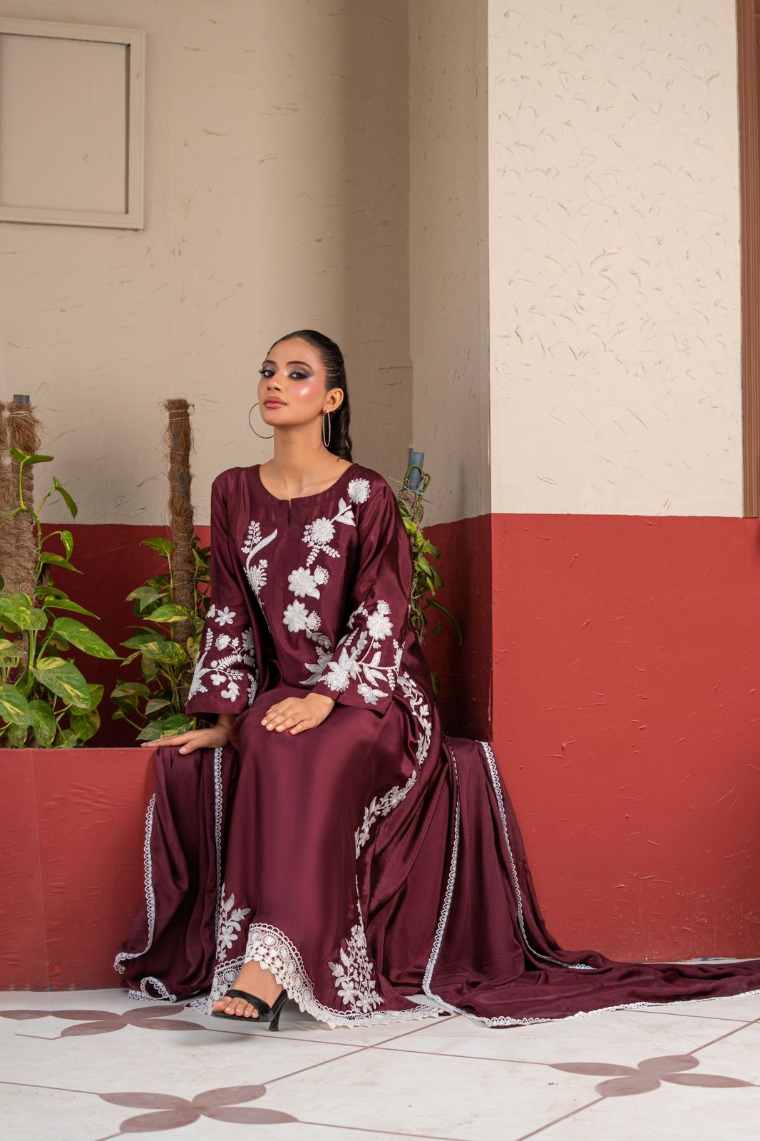 Premium Sheesha Silk Maroon Kaftan