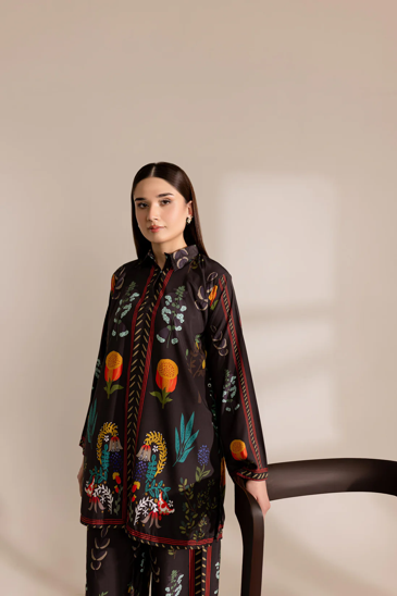 SILAI PRET DIGITAL PRINTED SILK LAWN COORD SET BLACK FLORAL