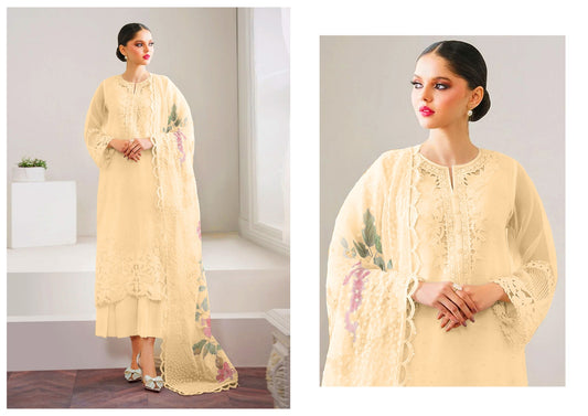 Baroque Chantelle Organza Unstitched 3-Piece Suit – Embroidered Shirt, Digital Printed Dupatta & Silk Trouser Black Beige