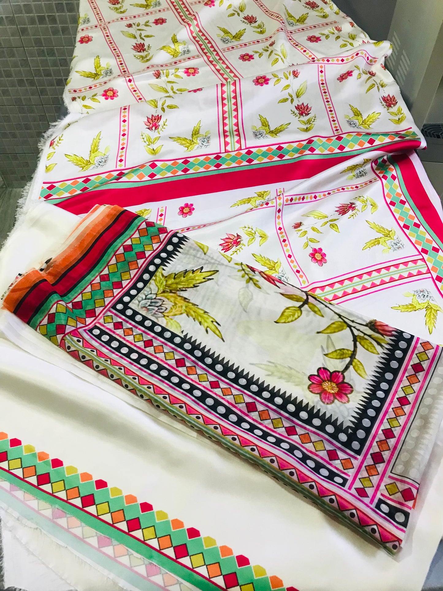 Digital Printed Charmeuse Silk Shirt & Trouser Set with Silk Dupatta – Luxury Loungewear & Party Wear