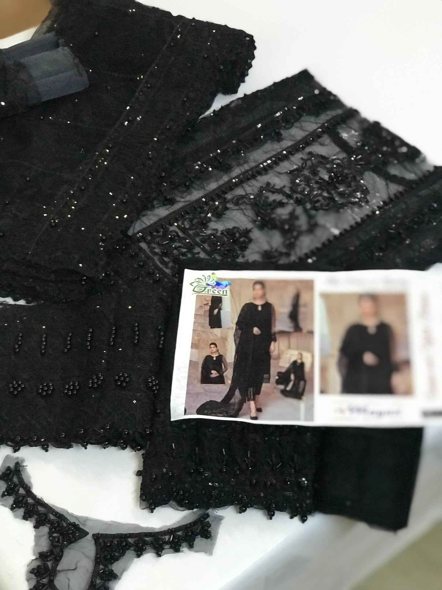 MUSHQ LUXE BLACK OPIUM NET 3 PC EMBROIDERED AND EMBELLISHED