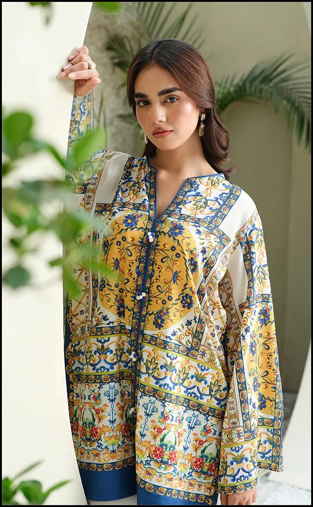 SUMAIRA AURANGZAIB SILK LAWN DIGITAL PRINTED COORD SET 2 pcs unstitched white and multi color