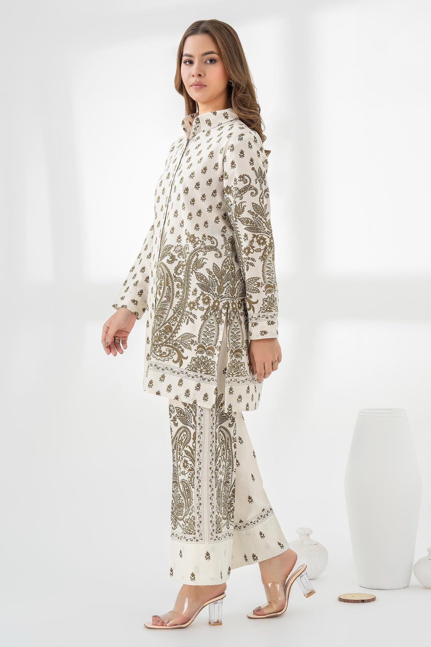 NIAMIA SILK LAWN COORD SET DIGITAL PRINTED 2 pcs Unstitched CREAM WHITE