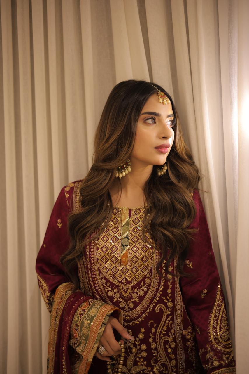 Hot Pink Charmeuse Silk 3-Piece Embroidered Dress | Zari, Sequins & Tilla Work | Luxury Unstitched Collection