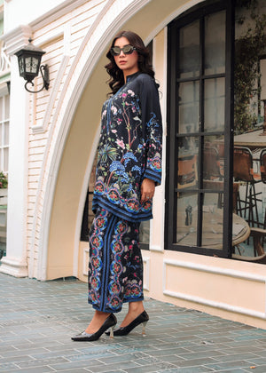 Black and Multi Colored Floral Co Ord Set Pakistan | Digital Print Unstitched 2 Piece | Online Sale