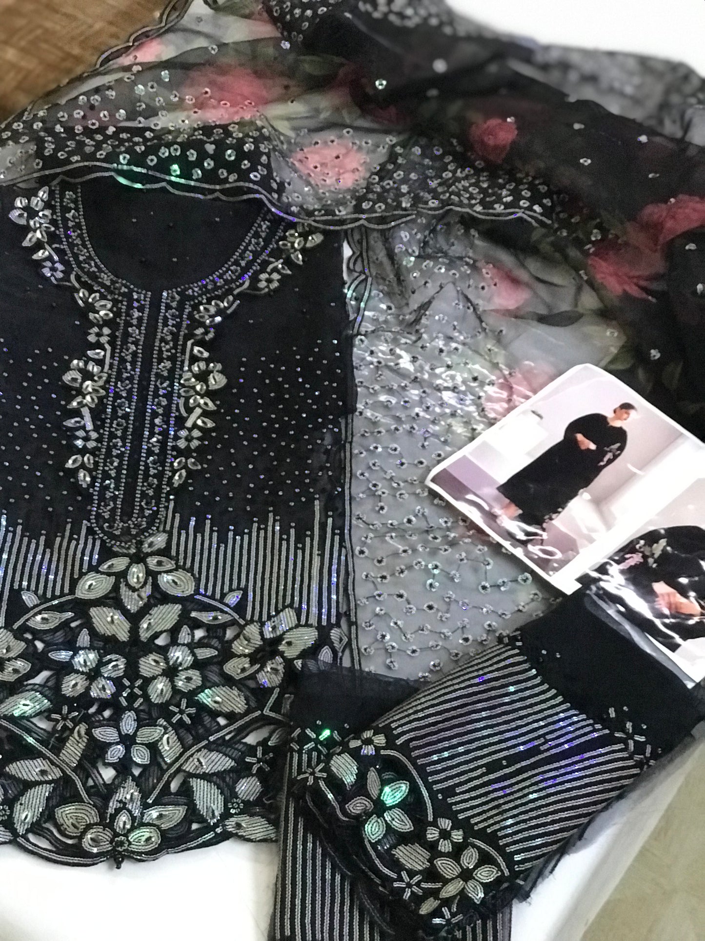 Baroque Chantelle Organza Unstitched 3-Piece Suit – Embroidered Shirt, Digital Printed Dupatta & Silk Trouser Black