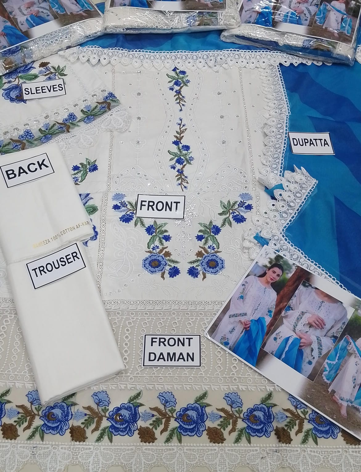 3-Pc Unstitched Chikankari Dress Set – Heavy Schifli Embroidery, Cutwork Laces, Printed Chiffon Dupatta | Summer Brunch & Office Wear