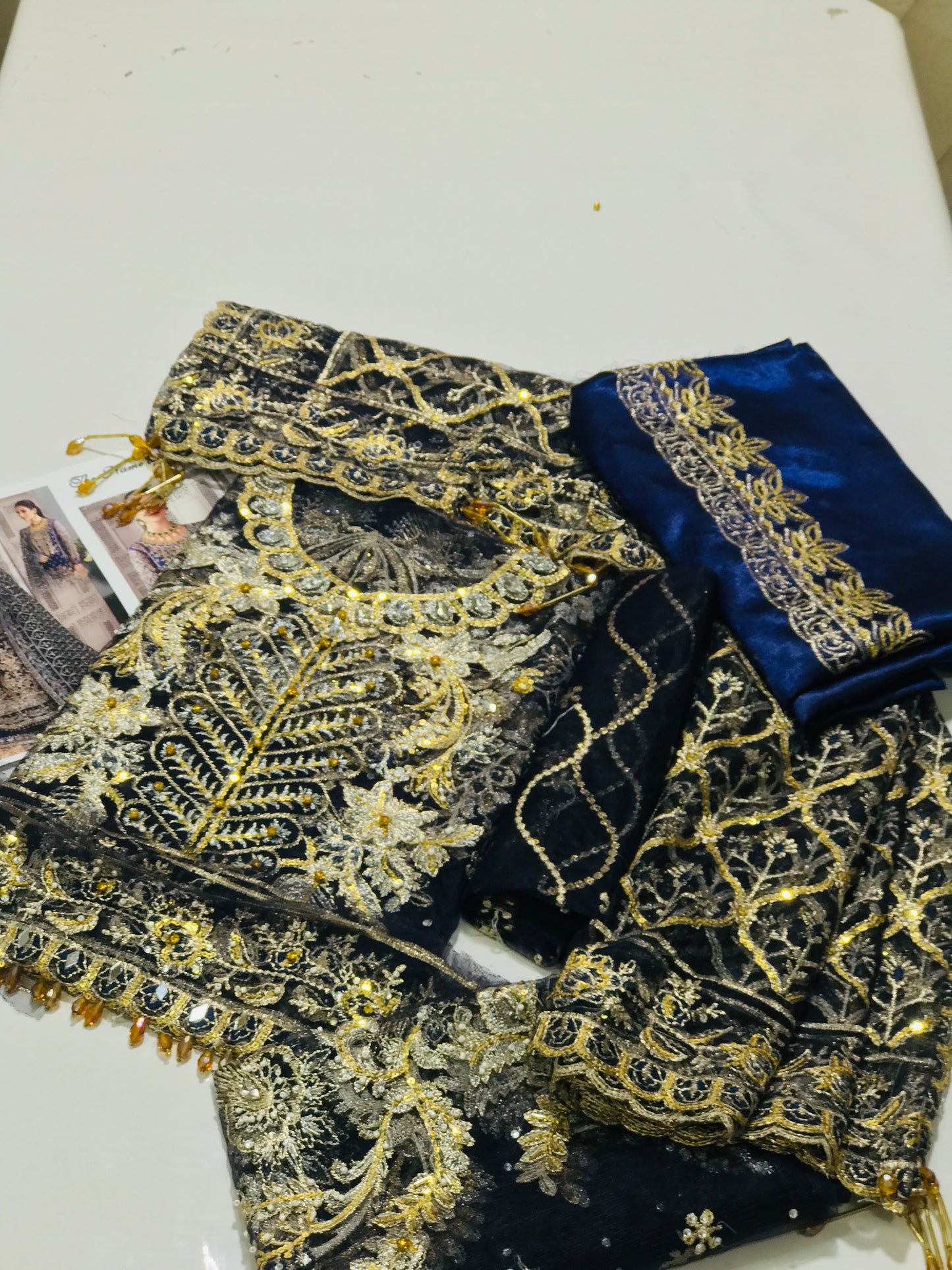 QAYINAAT EMBROIDERED NET 3-PIECE SUIT