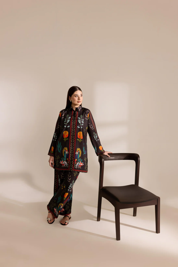 SILAI PRET DIGITAL PRINTED SILK LAWN COORD SET BLACK FLORAL