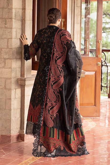 Maria B 3pcs Unstitched Lawn Dress with chiffon Dupatta Embroidered Embellishments