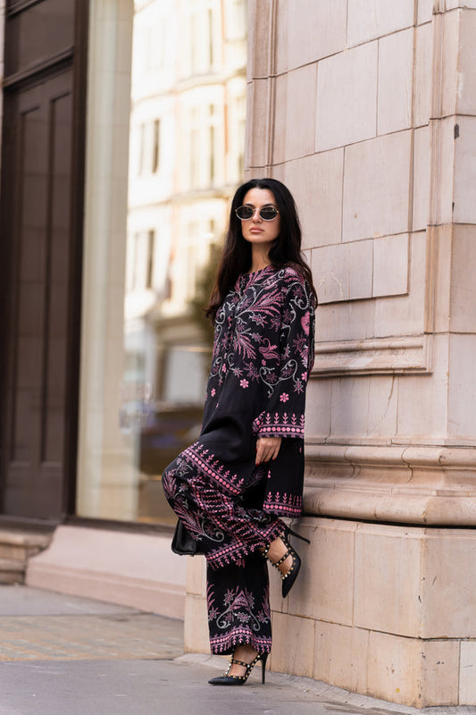 Black Pink Floral Co Ord Set Pakistan | Digital Print Unstitched 2 Piece | Online Sale