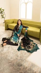 Digital Printed Charmeuse Silk Shirt & Trouser Set with Silk Dupatta – Luxury Loungewear & Party Wear