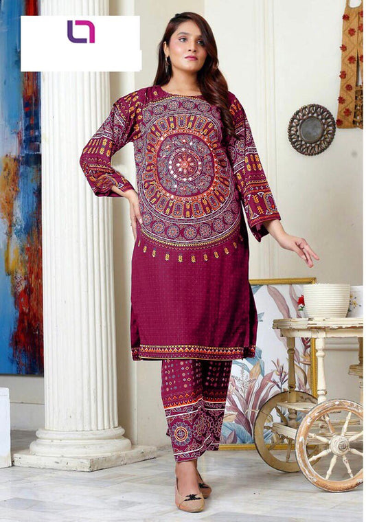 Unstitched Charmuse Silk Digital Printed Shirt & Trouser with Dupatta – 3 PC Women’s Dress Fabric Set for Festive & Wedding Wear