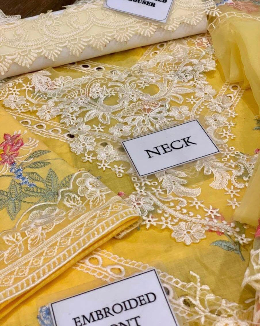 Crimson Luxury Chikankari Embroidered Lawn Suit with Heavy Embroidered Organza Dupatta & Cambric Trouser