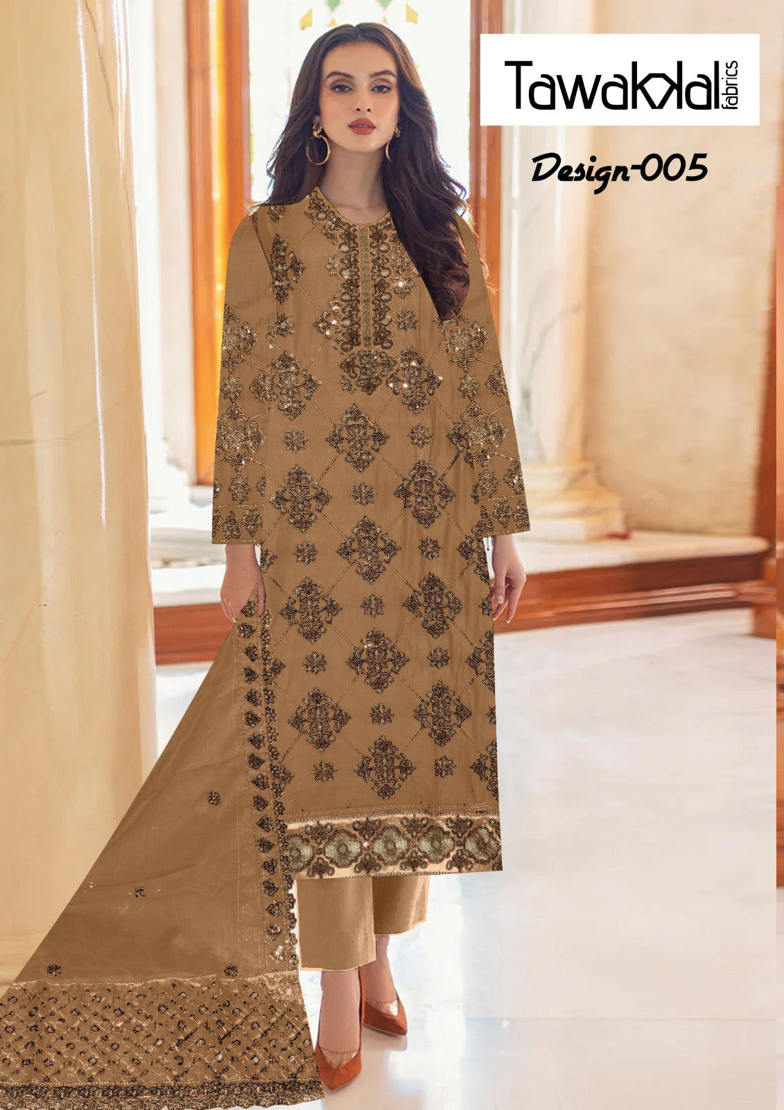 COTTON EMBROIDERED DRESS WITH ORGANZA EMBROIDERED DUPATTA