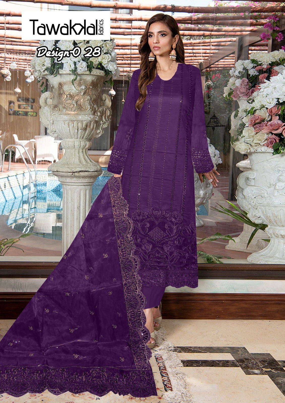 COTTON EMBROIDERED DRESS WITH ORGANZA EMBROIDERED DUPATTA 