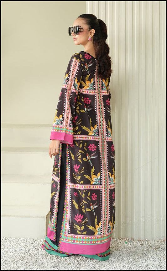 Sumaira Aurangzeb CO ORD SET SILK LAWN 2 pcs unstitched DIGITAL PRINTED Black and multi colors