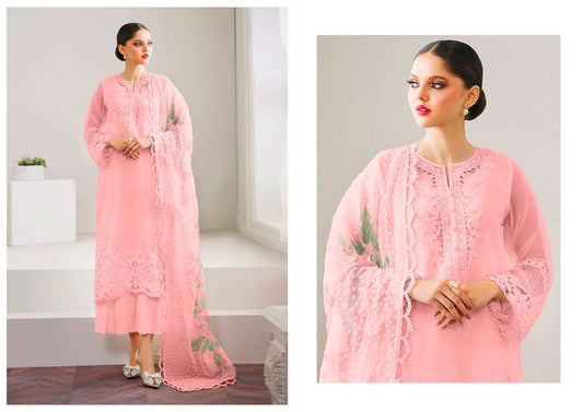 Baroque Chantelle Organza Unstitched 3-Piece Suit – Embroidered Shirt, Digital Printed Dupatta & Silk Trouser Peach