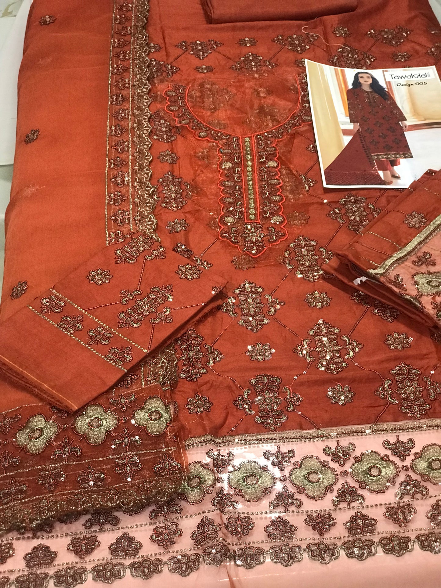 COTTON EMBROIDERED DRESS WITH ORGANZA EMBROIDERED DUPATTA