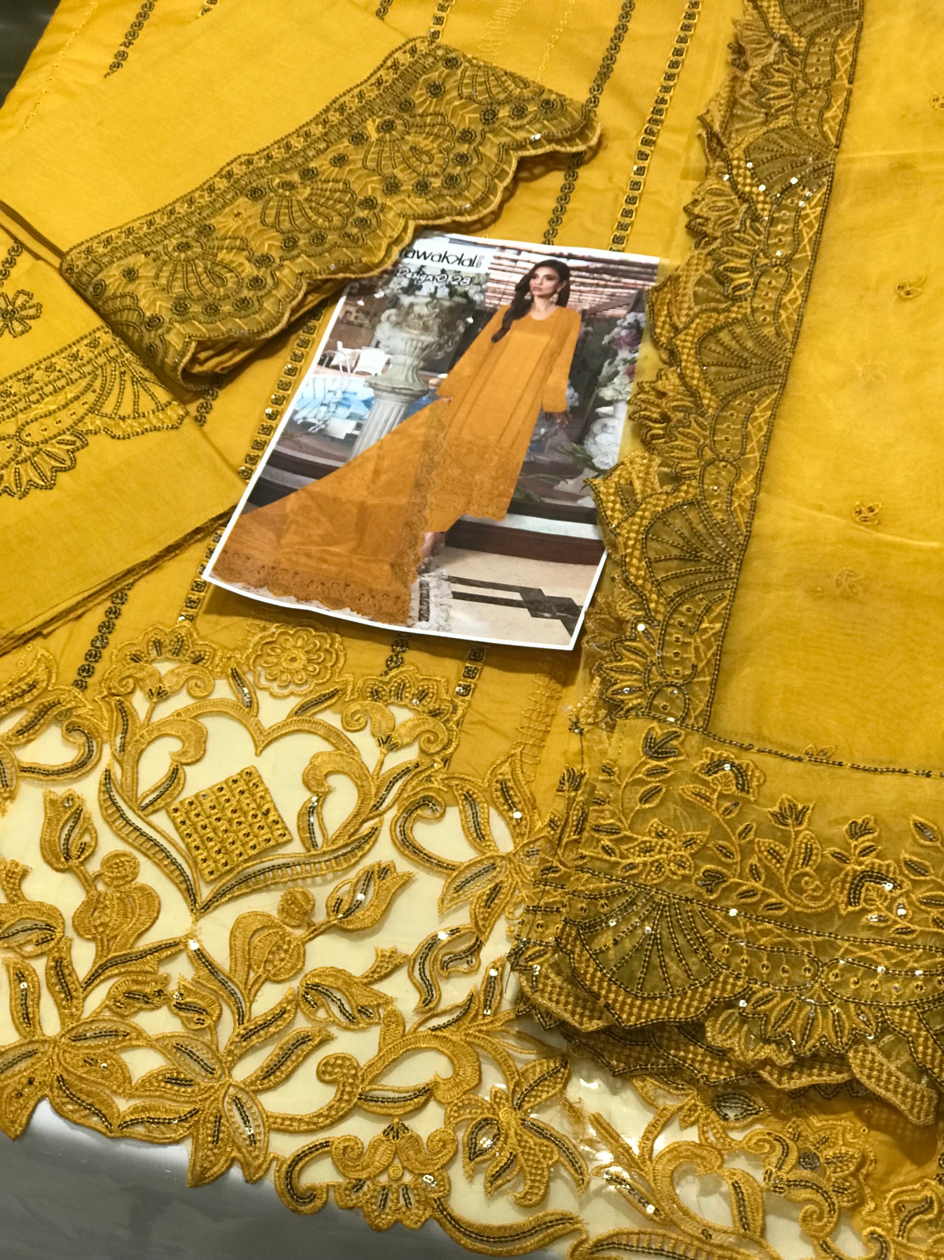 COTTON EMBROIDERED DRESS WITH ORGANZA EMBROIDERED DUPATTA 