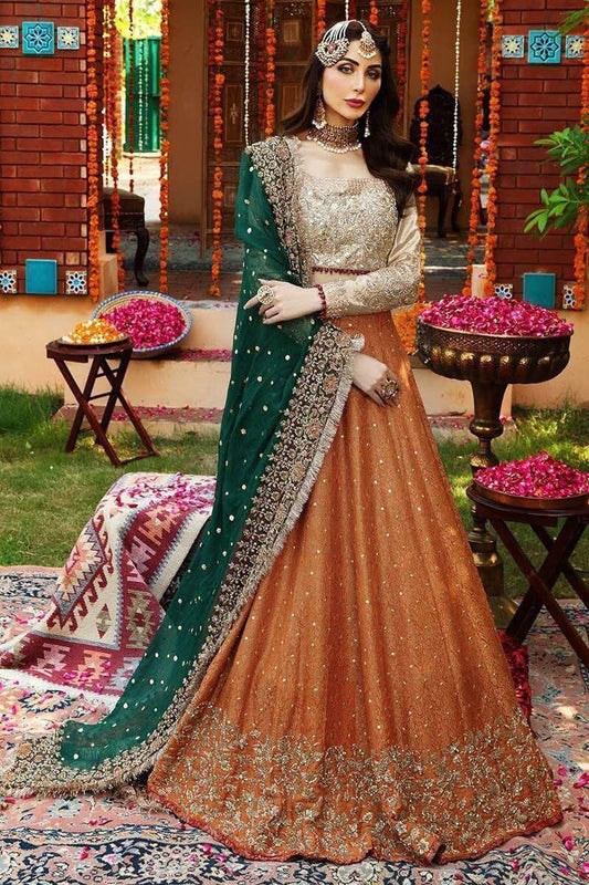 "Ayesha Imran Bridal Maxi – Blush Pink Net Frock with Heavy Mesuri Embroidery & Silk Trouser"