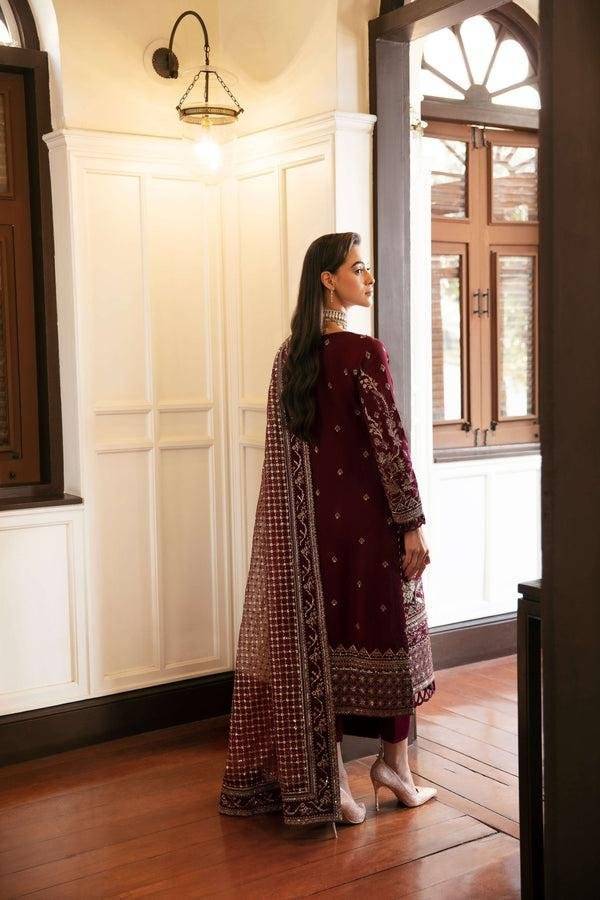 Gulal Valentina" Embroidered Chiffon Shirt with Tilla, Sequins & Pearl Daman + Heavy Zari Jaal Dupatta & Silk Trouser (Ethnic Bridal Wear)